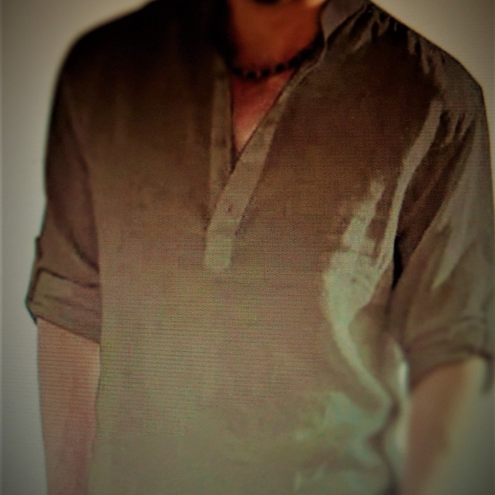 BIG & TALL- COOFANDY BROWN MEN'S 3XL LONG SLEEVE CASUAL HENLEY STYLE LINEN SHIRT